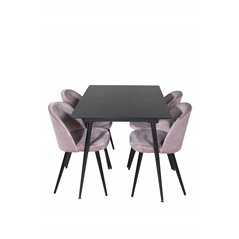 Silar Extention Table  - Black Melamine / Black Legs, Velvet Dining Chair - Pink / Black_4