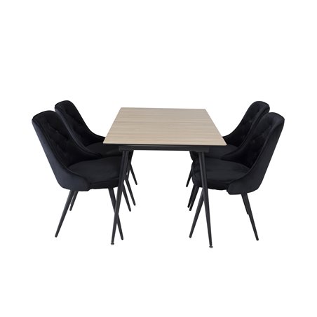 Silar Extention Table  - "Wood Look"  Melamine / Black Legs, Velvet Deluxe Dining Chair - Black / Black_4