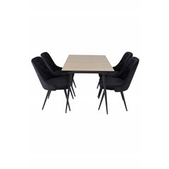 Silar Extention Table  - "Wood Look"  Melamine / Black Legs, Velvet Deluxe Dining Chair - Black / Black_4