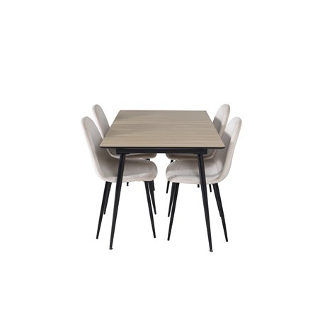 Silar Extention Table  - "Wood Look"  Melamine / Black Legs, Polar Dining Chair- Black legs / Beige Velvet (ersätter 19902-880)_