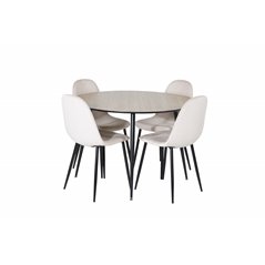 Silar Dining Table - Round 100 cm - "Wood Look"  Melamine / Black Legs, Polar Dining Chair- Black legs / Beige Velvet (ersätter 