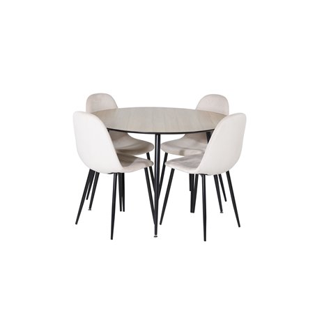 Silar Dining Table - Round 100 cm - "Wood Look"  Melamine / Black Legs, Polar Dining Chair- Black legs / Beige Velvet (ersätter 