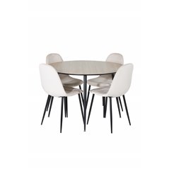 Silar Dining Table - Round 100 cm - "Wood Look"  Melamine / Black Legs, Polar Dining Chair- Black legs / Beige Velvet (ersätter 