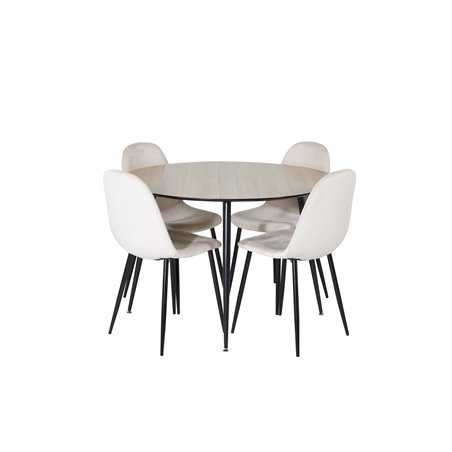 Silar Dining Table - Round 100 cm - "Wood Look"  Melamine / Black Legs, Polar Dining Chair- Black legs / Beige Velvet (ersätter 