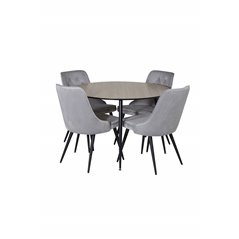 Silar Dining Table - Round 100 cm - "Wood Look"  Melamine / Black Legs, Velvet Deluxe Dining Chair - Light Grey / Black_4