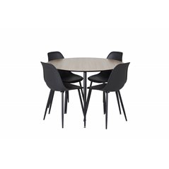 Silar Dining Table - Round 100 cm - "Wood Look"  Melamine / Black Legs, Polar Plastic Dining Chair - Black Legs / Black Plastic_