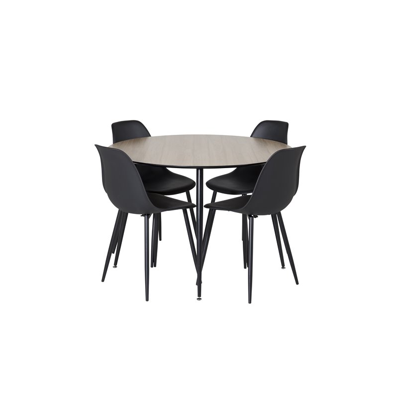 Silar Dining Table - Round 100 cm - "Wood Look"  Melamine / Black Legs, Polar Plastic Dining Chair - Black Legs / Black Plastic_