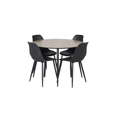 Silar Dining Table - Round 100 cm - "Wood Look"  Melamine / Black Legs, Polar Plastic Dining Chair - Black Legs / Black Plastic_