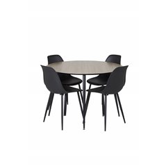 Silar Dining Table - Round 100 cm - "Wood Look"  Melamine / Black Legs, Polar Plastic Dining Chair - Black Legs / Black Plastic_