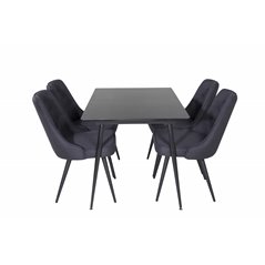 Silar Extention Table  - Black Melamine / Black Legs, Velvet Deluxe Dining Chair - Black Legs - Black Fabric_4