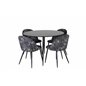 Silar Dining Table - Round 100  cm - Black Melamine / Black Legs, Velvet Dining Chair -  Black Flower fabric_4