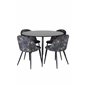 Silar Dining Table - Round 100  cm - Black Melamine / Black Legs, Velvet Dining Chair -  Black Flower fabric_4