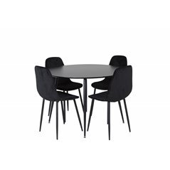 Silar Dining Table - Round 100  cm - Black Melamine / Black Legs, Polar Diamond Dining Chair - Black Legs - Black Velvet_4