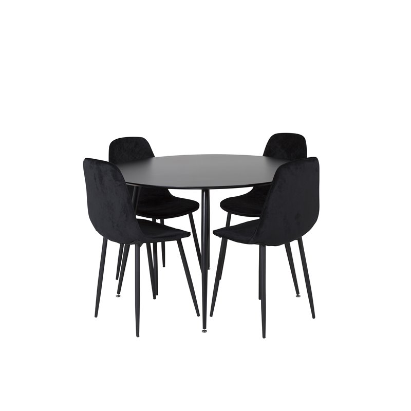 Silar Dining Table - Round 100  cm - Black Melamine / Black Legs, Polar Diamond Dining Chair - Black Legs - Black Velvet_4