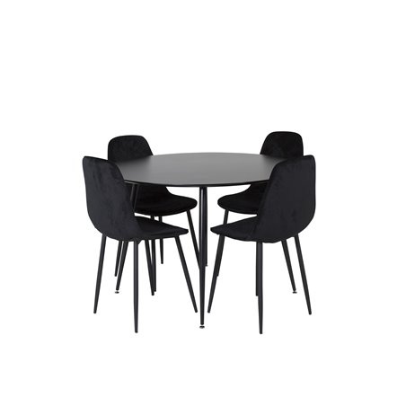 Silar Dining Table - Round 100  cm - Black Melamine / Black Legs, Polar Diamond Dining Chair - Black Legs - Black Velvet_4