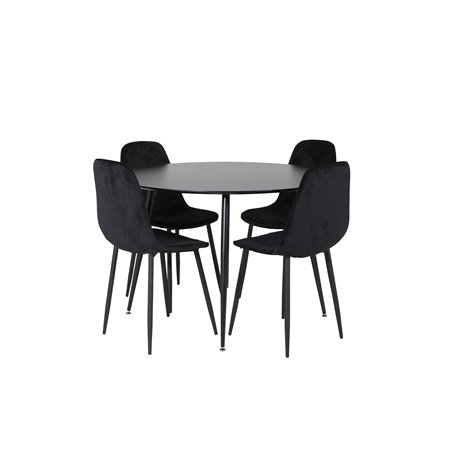 Silar Dining Table - Round 100  cm - Black Melamine / Black Legs, Polar Diamond Dining Chair - Black Legs - Black Velvet_4