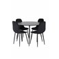 Silar Dining Table - Round 100  cm - Black Melamine / Black Legs, Polar Diamond Dining Chair - Black Legs - Black Velvet_4