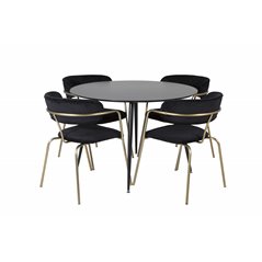 Silar Dining Table - Round 100  cm - Black Melamine / Black Legs, Arrow armchair - Brass Legs - Black Velvet_4