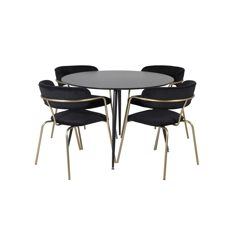 Silar Dining Table - Round 100  cm - Black Melamine / Black Legs, Arrow armchair - Brass Legs - Black Velvet_4