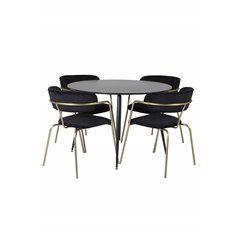 Silar Dining Table - Round 100  cm - Black Melamine / Black Legs, Arrow armchair - Brass Legs - Black Velvet_4