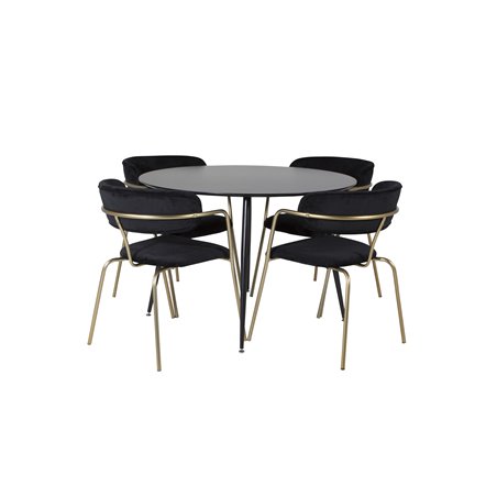 Silar Dining Table - Round 100  cm - Black Melamine / Black Legs, Arrow armchair - Brass Legs - Black Velvet_4