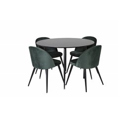 Silar Dining Table - Round 100  cm - Black Melamine / Black Legs, Velvet Dining Chair - Green / Black_4