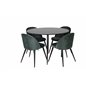 Silar Dining Table - Round 100  cm - Black Melamine / Black Legs, Velvet Dining Chair - Green / Black_4