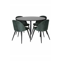 Silar Dining Table - Round 100  cm - Black Melamine / Black Legs, Velvet Dining Chair - Green / Black_4