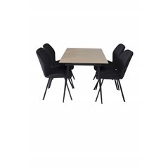 Silar Extention Table  - "Wood Look"  Melamine / Black Legs, Gemma  Dining Chair - Black Legs - Black Fabric_4