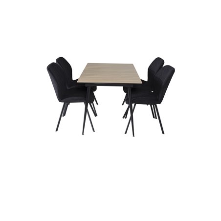 Silar Extention Table  - "Wood Look"  Melamine / Black Legs, Gemma  Dining Chair - Black Legs - Black Fabric_4