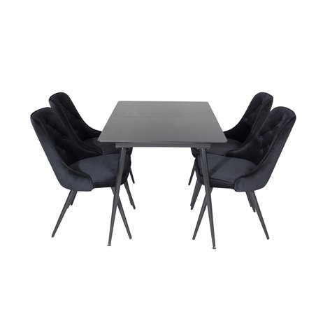 Silar Extention Table  - Black Melamine / Black Legs, Velvet Deluxe Dining Chair - Black / Black_4