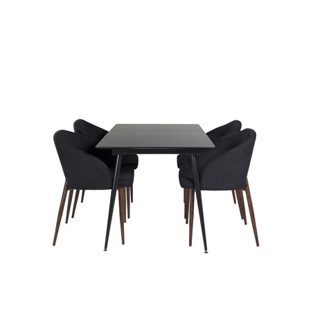 Silar Extention Table  - Black Melamine / Black Legs, Arch Dining Chair - Walnut Legs - Black Fabric_4