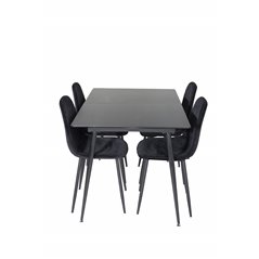 Silar Extention Table  - Black Melamine / Black Legs, Polar Diamond Dining Chair - Black Legs - Black Velvet_4