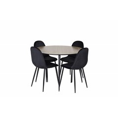 Silar Dining Table - Round 100 cm - "Wood Look"  Melamine / Black Legs, Polar Dining Chair - Black legs / Black Velvet (ersätter