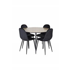 Silar Dining Table - Round 100 cm - "Wood Look"  Melamine / Black Legs, Polar Dining Chair - Black legs / Black Velvet (ersätter