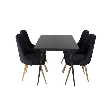 Silar Extention Table  - Black Melamine / Black Legs, Velvet Deluxe Dining Chair - Black / Brass_4