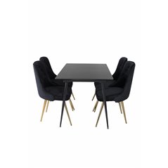 Silar Extention Table  - Black Melamine / Black Legs, Velvet Deluxe Dining Chair - Black / Brass_4