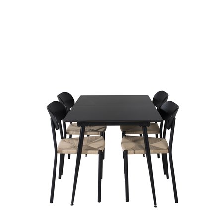 Silar Extention Table  - Black Melamine / Black Legs, Polly Dining Chair - Nature / Black_4