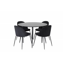 Silar Dining Table - Round 100  cm - Black Melamine / Black Legs, Wrinkles Dining Chair - Black Legs - Black  Velvet_4