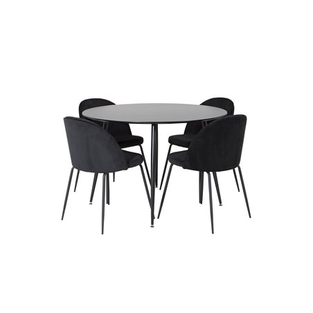 Silar Dining Table - Round 100  cm - Black Melamine / Black Legs, Wrinkles Dining Chair - Black Legs - Black  Velvet_4