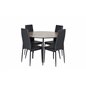 Silar Dining Table - Round 100 cm - "Wood Look" Melamine / Black Legs, Slim High Back Dining Chair - Black Legs - Black PU_4