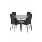 Silar Dining Table - Round 100 cm - "Wood Look" Melamine / Black Legs, Slim High Back Dining Chair - Black Legs - Black PU_4