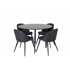 Silar Dining Table - Round 100  cm - Black Melamine / Black Legs, Velvet Dining Chiar  - Black legs- Black Fabric_4