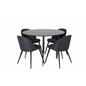 Silar Dining Table - Round 100  cm - Black Melamine / Black Legs, Velvet Dining Chiar  - Black legs- Black Fabric_4