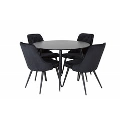 Silar Dining Table - Round 100  cm - Black Melamine / Black Legs, Velvet Deluxe Dining Chair - Black / Black_4