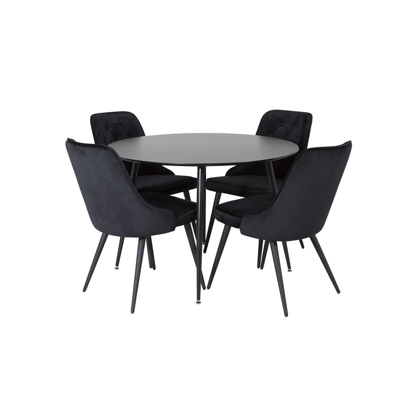 Silar Dining Table - Round 100  cm - Black Melamine / Black Legs, Velvet Deluxe Dining Chair - Black / Black_4