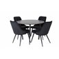 Silar Dining Table - Round 100  cm - Black Melamine / Black Legs, Velvet Deluxe Dining Chair - Black / Black_4