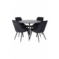 Silar Dining Table - Round 100  cm - Black Melamine / Black Legs, Velvet Deluxe Dining Chair - Black / Black_4