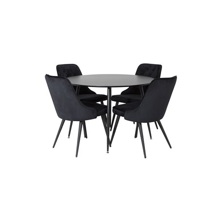 Silar Dining Table - Round 100  cm - Black Melamine / Black Legs, Velvet Deluxe Dining Chair - Black / Black_4