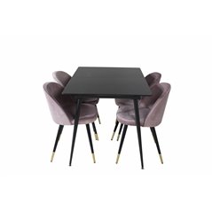 Silar Extention Table  - Black Melamine / Black Legs, Velvet Dining Chair Brass - Pink / Black_4